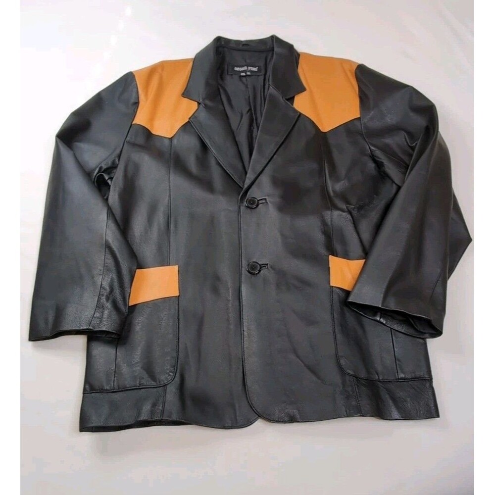 Oscar Piel Leather Western Blazer Jacket Mens 2XL Black Brown Rodeo Cowboy